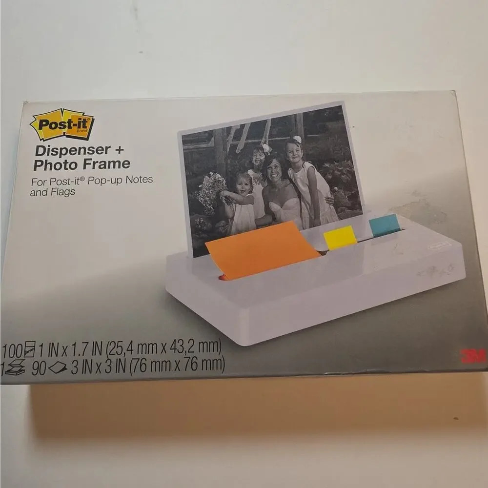 NEW White Post-it Dispenser + Photo Frame for Post-it Pop-Up Notes and Flags